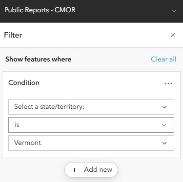 CMOR Public Reports Filter Screenshot