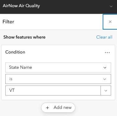 AirNow Air Quality Filter Screenshot