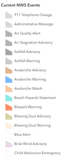 Current NWS Events Symbology Screenshot