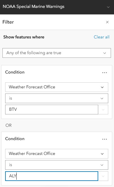 NOAA Special Marine Warnings Filter Screenshot