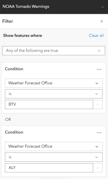 NOAA Tornado Warnings Filter Screenshot