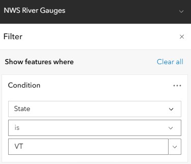USGS Stream Gauges Filter Screenshot
