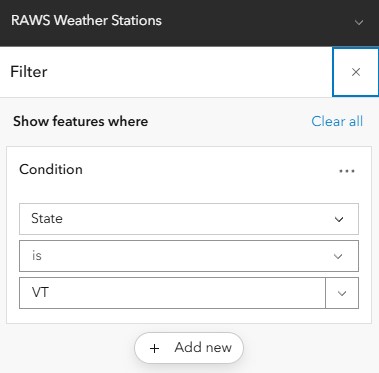 RAWS Weather Stations Filter Screenshot