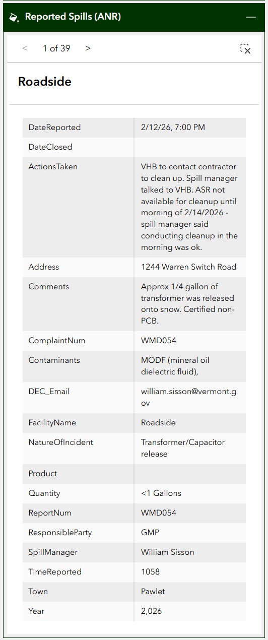 COP Spills Info Screenshot