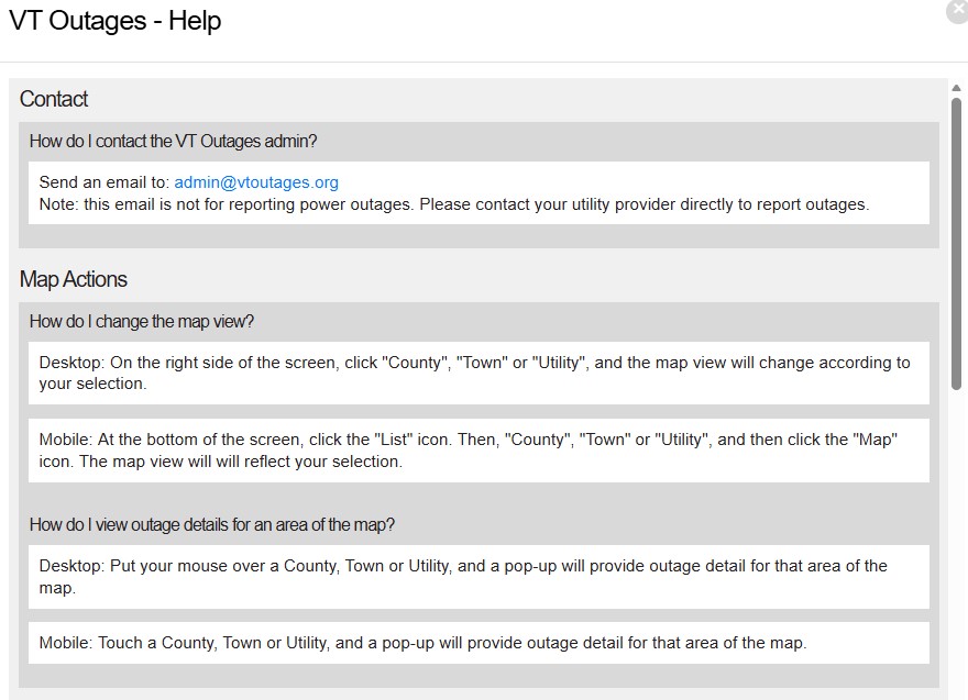 VT Outages Help Screenshot