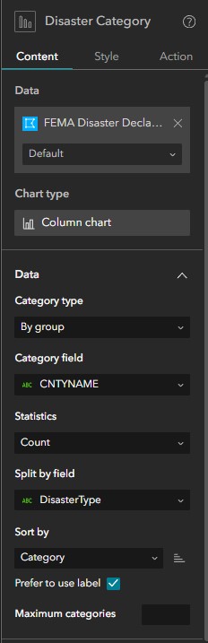 Disaster Category Chart Settings Screenshot